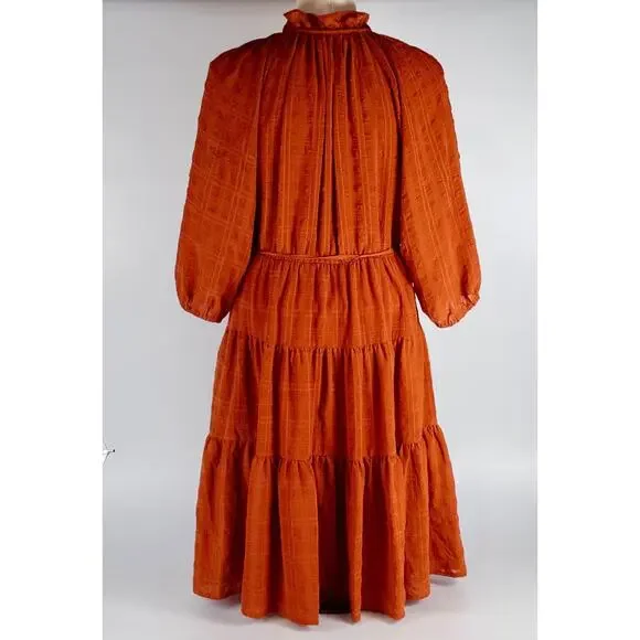 Calvin Klein Boho Cottagecore Prairie Ruffle Dress Beachy Sz 8 Burnt Orange - Picture 5 of 8